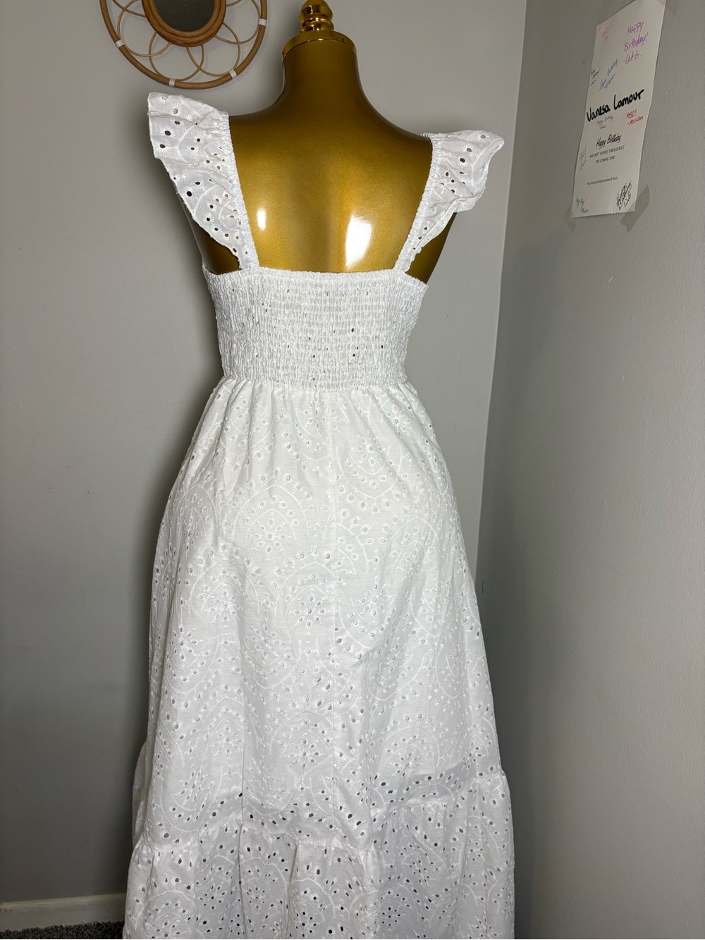 White Eyelet Cotton Sundress with Ruffle Straps - Picture 5 of 5